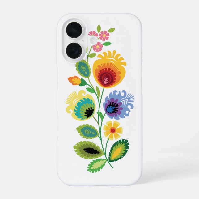 Polish Folk Flowers Yellow iPhone 16 Case (Back)