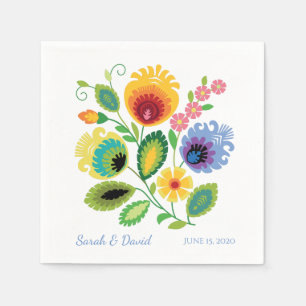 Polish Folk Flowers Yellow Wedding Napkin