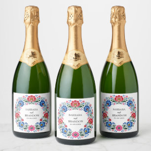 Polish Folk Polska Floral Traditional Vintage Sparkling Wine Label