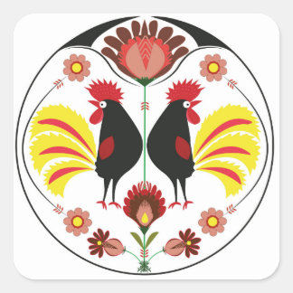 Polish Folk With Decorative Roosters, Sticker