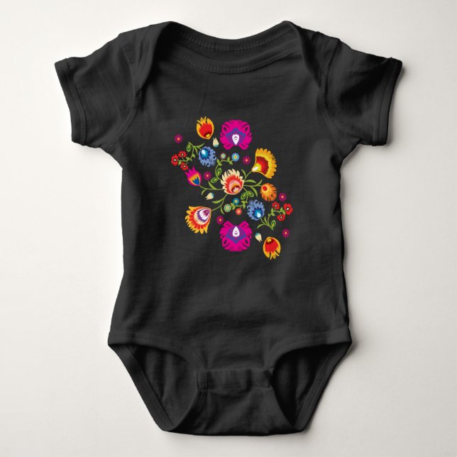 Polish folklore with pink flowers  baby bodysuit (Front)