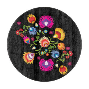 Polish folklore with pink flowers cutting board