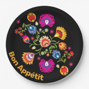 Polish folklore with pink flowers  paper plate