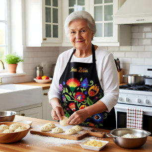 Polish Folklore  Wycinanki, custom text black  Apron