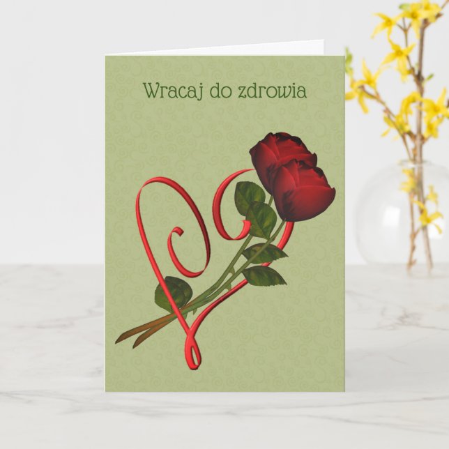 Polish Get Well Red Roses Flower Card (Yellow Flower)
