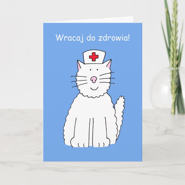 Polish Get Well Soon Cartoon Cat Card (Front)