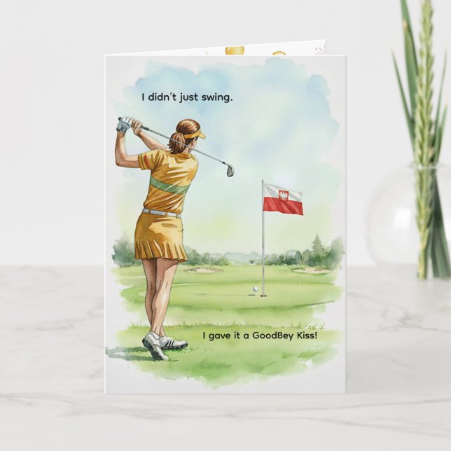 Polish Golfer Birthday Card, Retro Lady, Poland Card (Front)