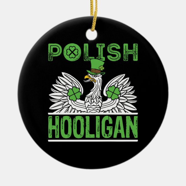 Polish Hooligan St. Patrick's Day  Ceramic Tree Decoration (Front)