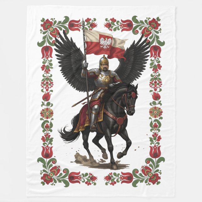 Polish Hussar Folk Frame Art Fleece Blanket (Front)
