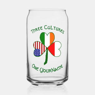 Polish Irish American Flags Shamrock Personalised Can Glass