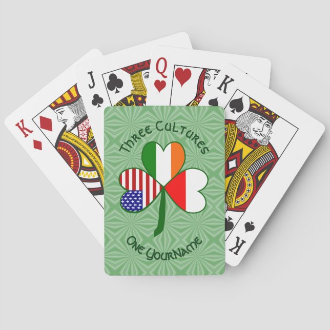 Polish Irish American Flags Shamrock Personalised Playing Cards (Back)