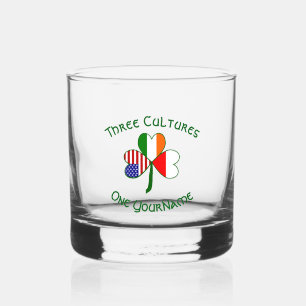 Polish Irish American Flags Shamrock Personalised Whiskey Glass