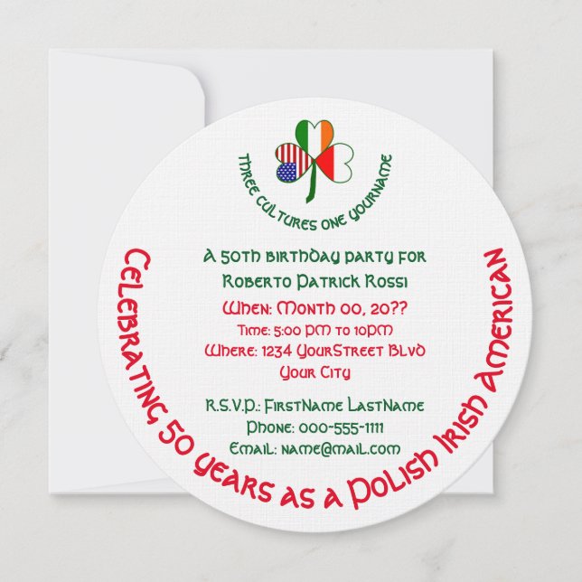 Polish Irish American Shamrock Birthday Invitat Invitation (Front)