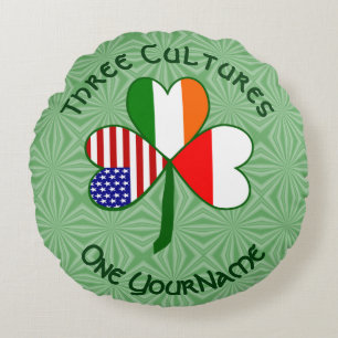 Polish Irish American Shamrock Flag Personalised Round Cushion
