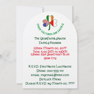 Polish Irish USA Shamrock Family Reunion Invitation