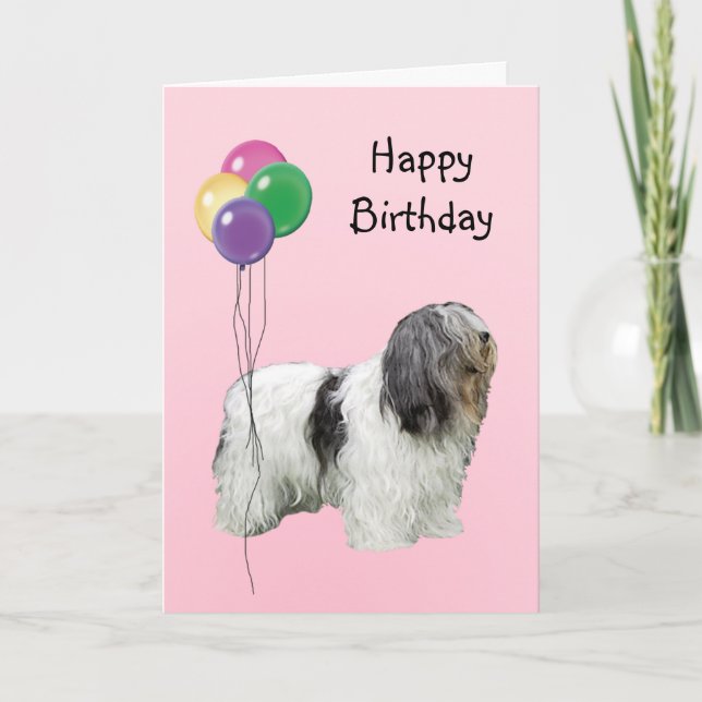 Polish Lowland Sheepdog, Birthday Balloons Card (Front)