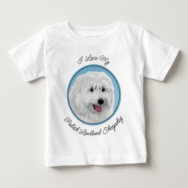 Polish Lowland Sheepdog Painting - Dog Art Baby T-Shirt (Front)