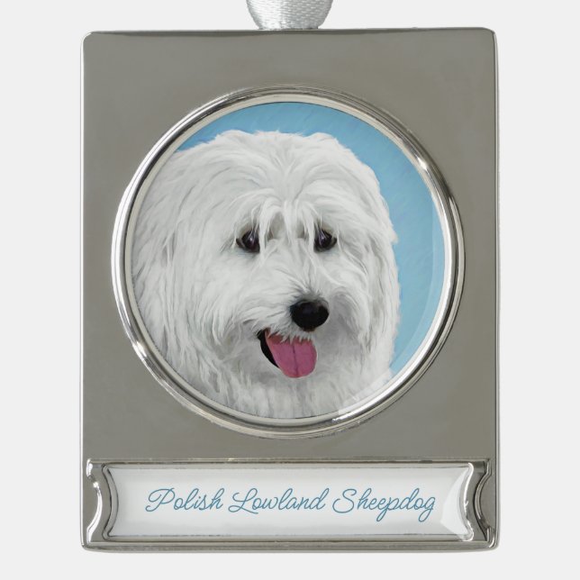 Polish Lowland Sheepdog Painting - Dog Art Silver  Silver Plated Banner Ornament (Front)