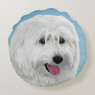 Polish Lowland Sheepdog Painting - Original Dog Ar Round Cushion