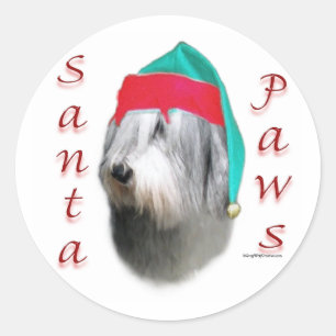 Polish Lowland Sheepdog Santa Paws Classic Round Sticker