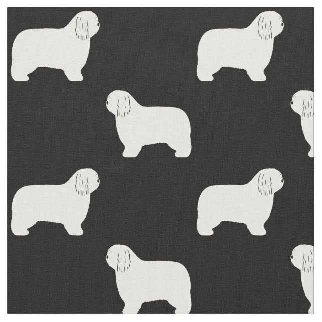 Polish Lowland Sheepdog Silhouettes Dogs Patterned Fabric (Close Up)