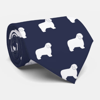 Polish Lowland Sheepdog Silhouettes Pattern Blue Tie