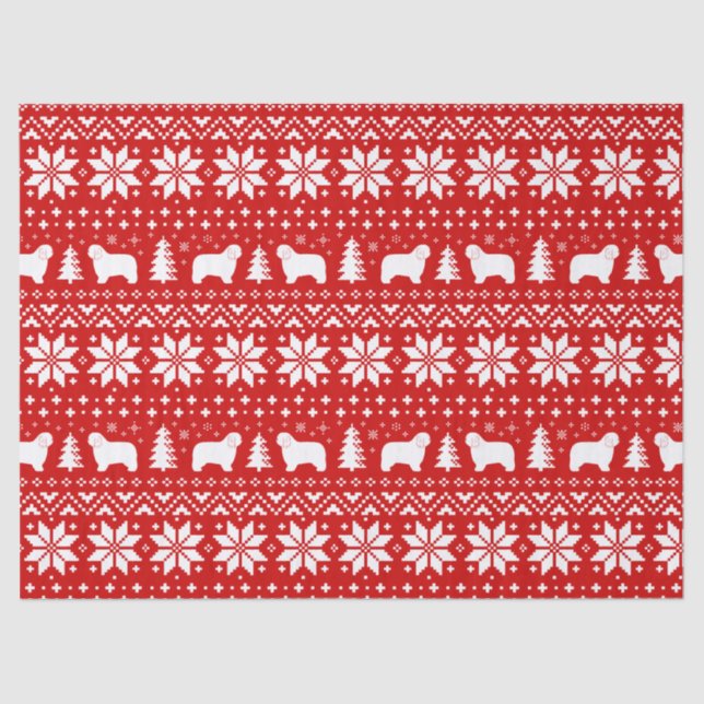 Polish Lowland Sheepdogs Christmas Pattern Red Tissue Paper (Front)