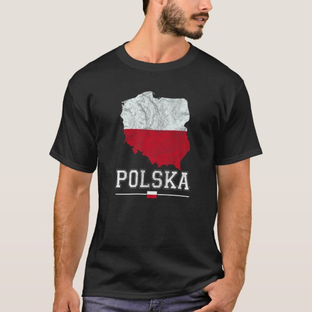 Polish Map And Flag Souvenir  Distressed Polska T-Shirt (Front)