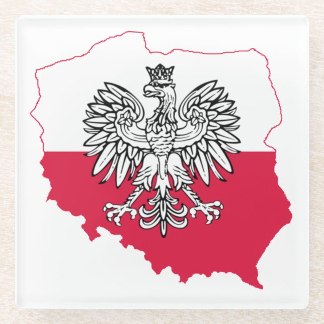 Polish Map Flag Glass Coaster (Front)