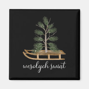 Polish Merry Christmas Wesolych Swiat Sled And Tre Magnet