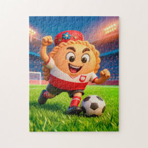 Polish pierogi soccer player on bright stadium fie jigsaw puzzle