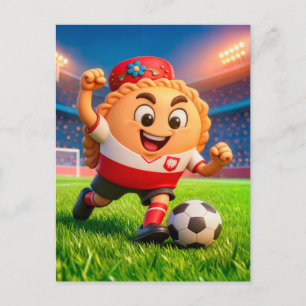 Polish pierogi soccer player on bright stadium fie postcard