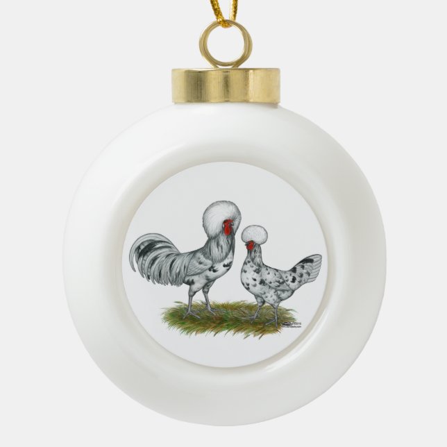 Polish Splash Chickens Ceramic Ball Christmas Ornament (Front)