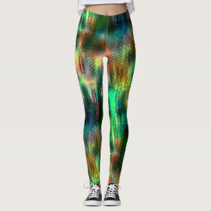 Polish stains and texture mix, burnt green yellow leggings