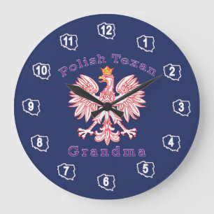 Polish Texan Eagle Grandma Large Clock