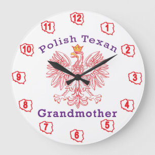 Polish Texan Eagle Grandmother Large Clock