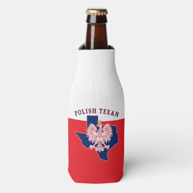 Polish Texan Eagle Map Bottle Cooler (Bottle Front)