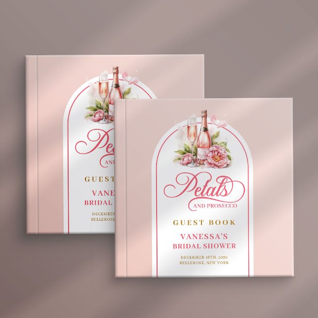 Polished blush and gold petals prosecco Bridal Guest Book (Polished blush and gold petals prosecco Bridal Guest Book)