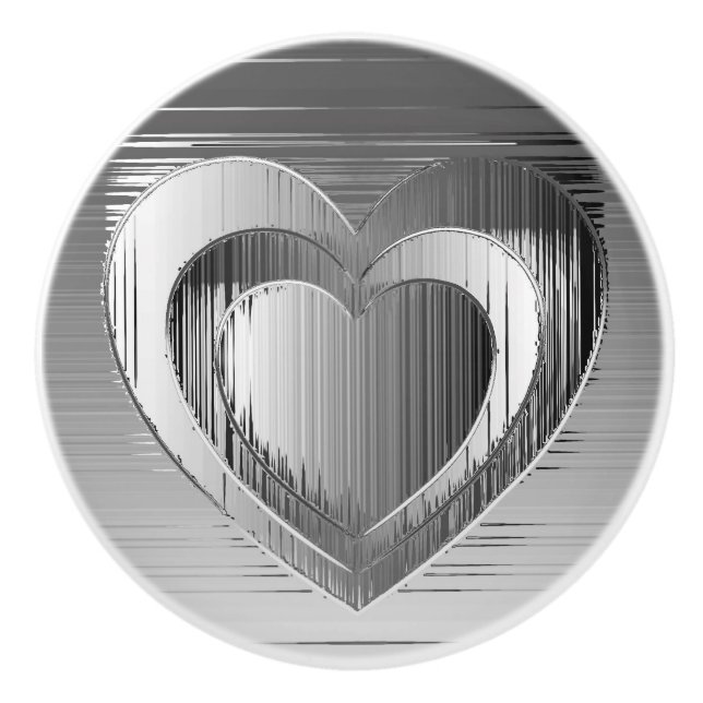 Polished Chrome Faux Metallic Heart Ceramic Knob (Front)