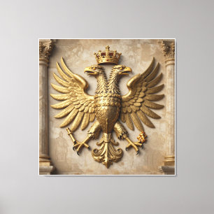 Polished Golden Eagle Statue Mounted on Classical Canvas Print