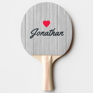 Polished Gray Wooden Vintage Heart Signature Ping Pong Paddle