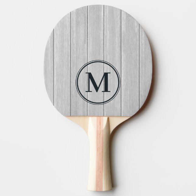 Polished Grey Wooden Monogram Ping Pong Paddle (Back)