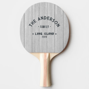 Polished Grey Wooden Vintage Seaside Family Name Ping Pong Paddle