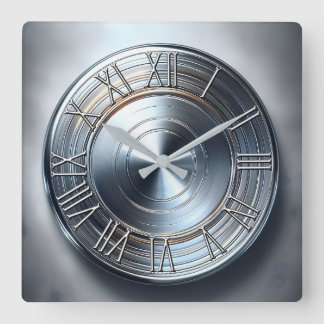 polished nickel round plate square wall clock