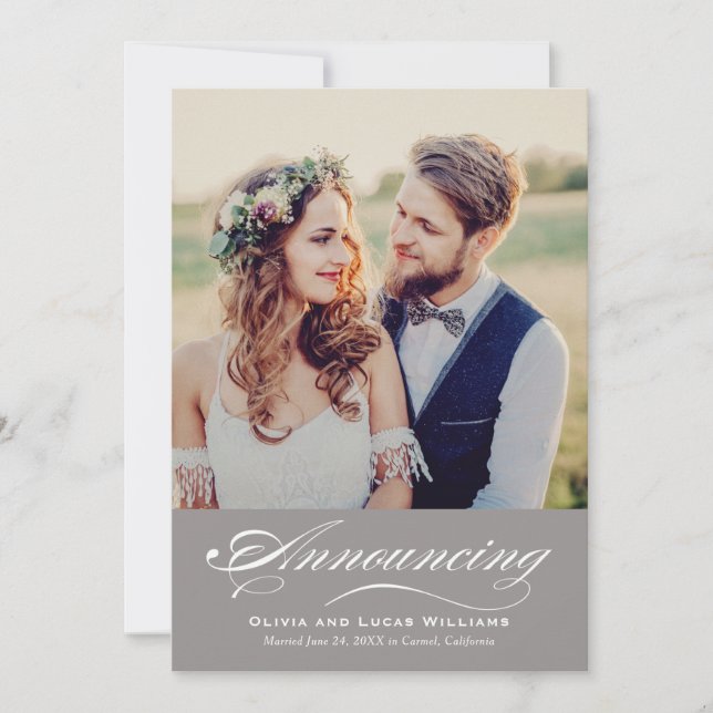 Polished Pewter Grey Calligraphy Reception Invitation (Front)