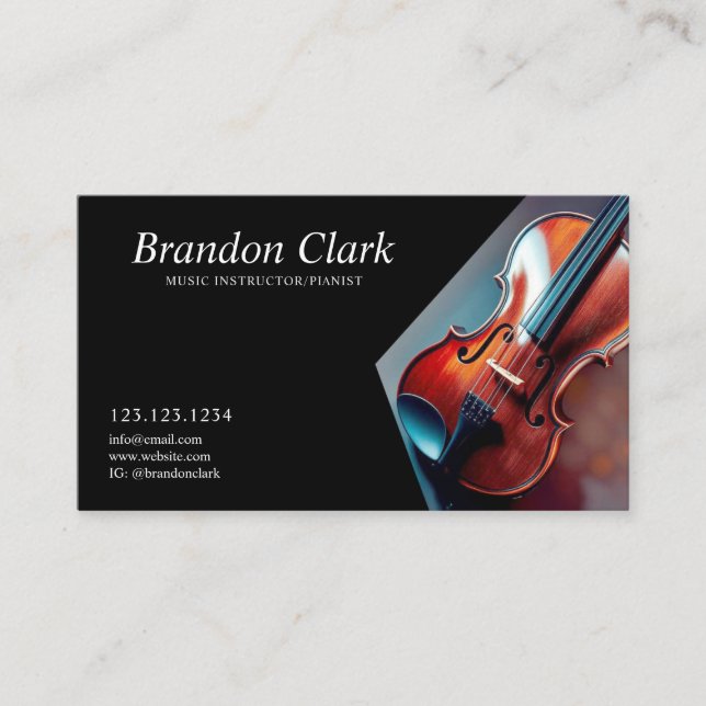 Polished Violin Close-Up Music Instructor Business Card (Front)