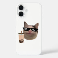 Polite Cat Meme with Swag Glasses and Boba Drink