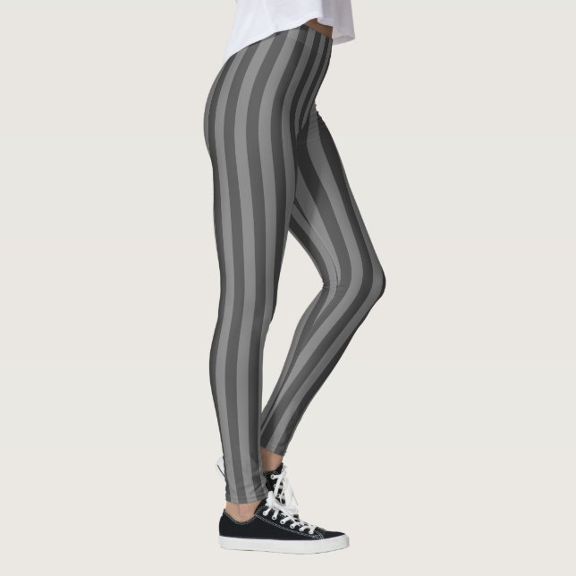 Polite Grey Monochrome Vertical Stripes Leggings (Right)