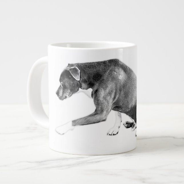 Polite Paw—Pitbull Mix Monochrome Large Coffee Mug (Front Left)
