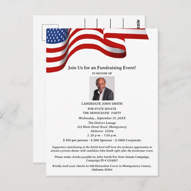 Political Campaign Election Fundraising Invitation Postcard (Front/Back)